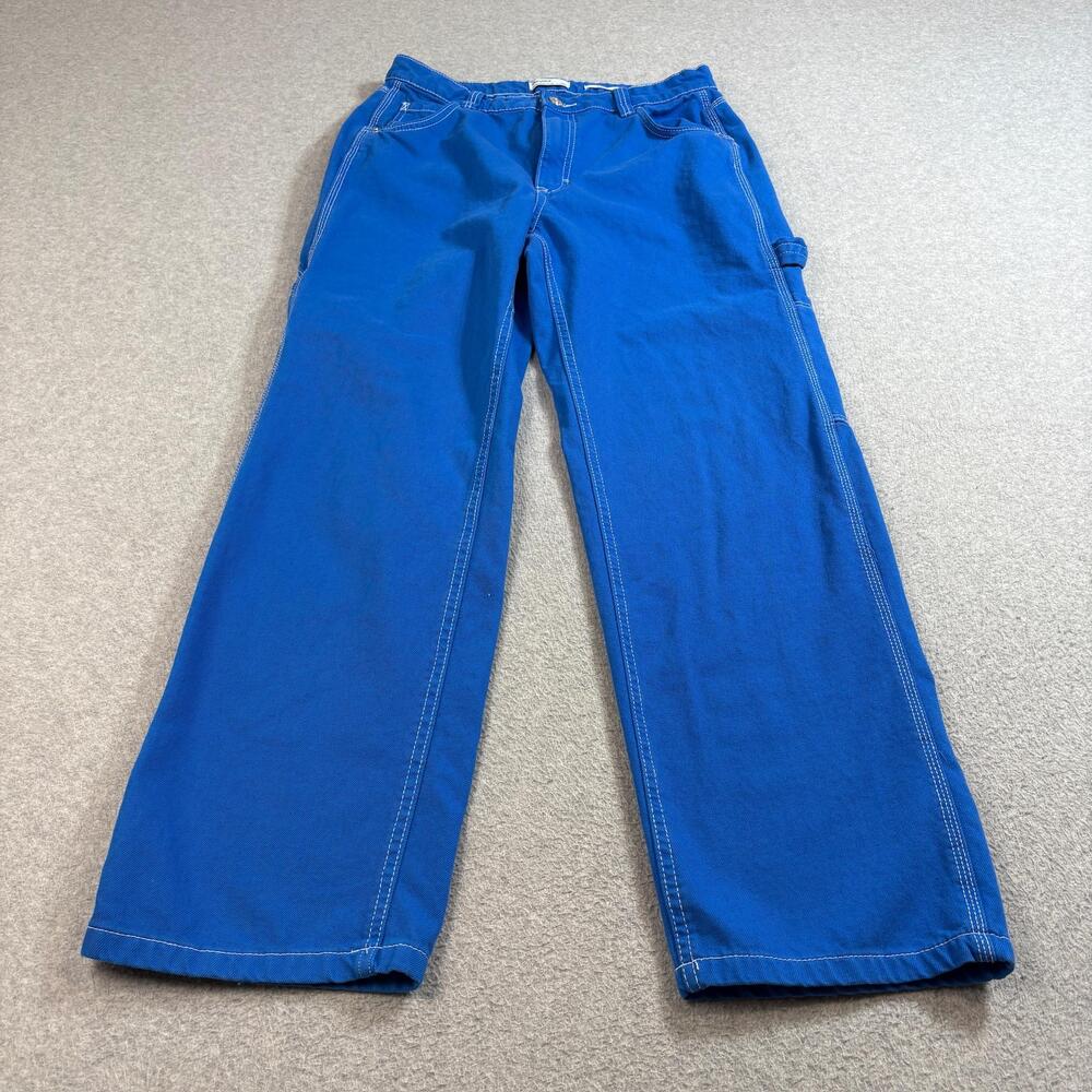 Bershka Pants Woman 8 Blue Straight Leg Carpenter Workwear Cargo Loose Baggy